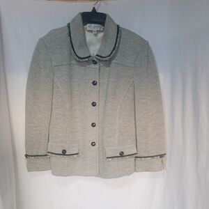 St. John  Women’s Gray Tweed Blazer with Black Accents